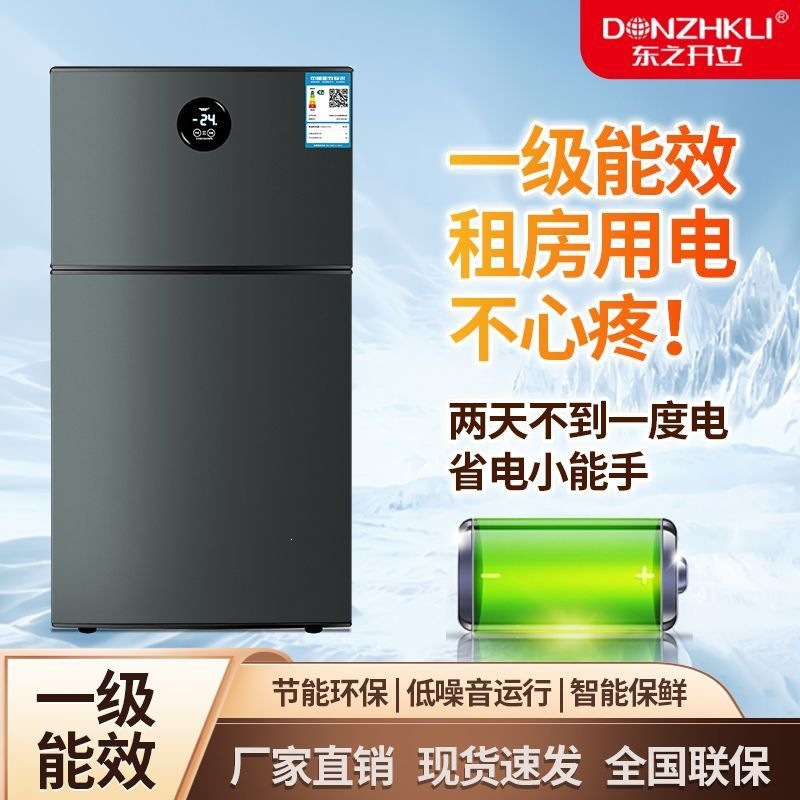 Smart Small Double-Door Refrigerator with Dual Temperature Control, Vertical Freezer, Suitable for Dormitories, Rental Apartments, and Car Use