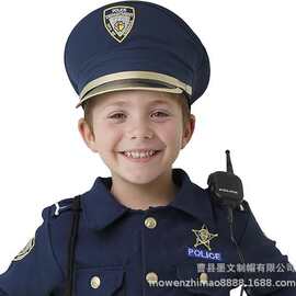 藏青cosplay儿童警帽游戏服制服配件帽子可定批发