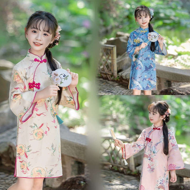 Детский осенний чхонсам, ретро бархатное этническое платье, Hanfu, этнический стиль