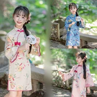 Детский осенний чхонсам, ретро бархатное этническое платье, Hanfu, этнический стиль