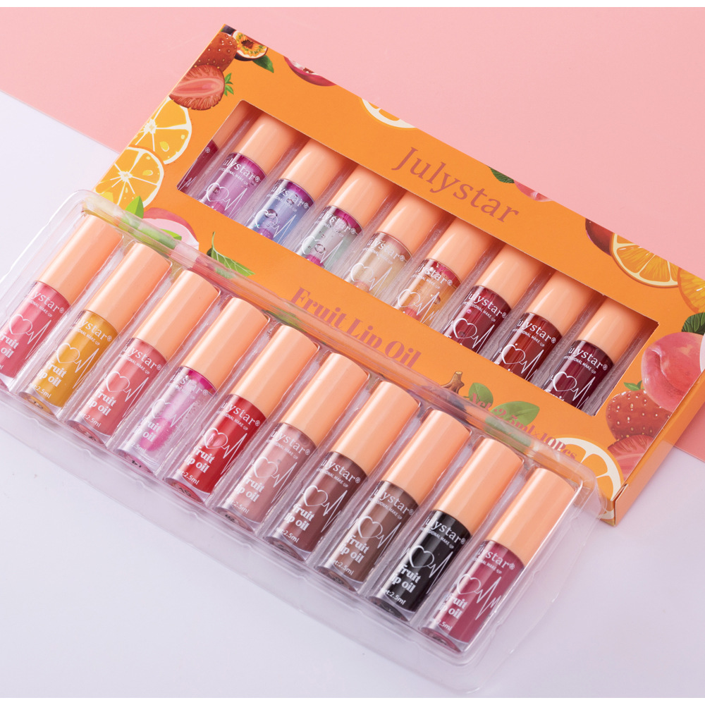 Julystar Fruit-Flavored Mirror Lip Gloss Moisturizing and Hydrating Ten-Color Set Water Gloss Lip Gloss Lipstick Wholesale undefined