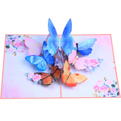 3d立体越境蝶花園花束二つ折りグリーティングカード紙彫刻祝日共通祝福プレゼント手作りカード