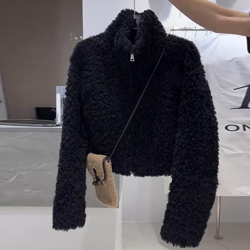 Winter Stand Collar Lamb Wool Coat, Korean Style Fashionable Loose Short Zipper Jacket, New Faux Fur Cardigan Winter Stand Collar Lamb Wool Coat, Korean Style Fashionable Loose Short Zipper Jacket, New Faux Fur Cardigan