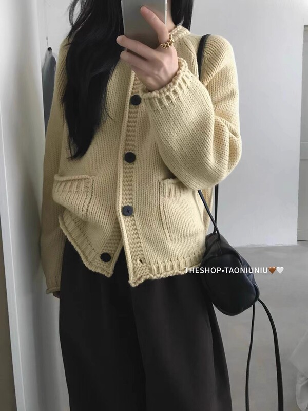 高级感！粗针麻花单排扣毛衣开衫女2025秋装新款宽松针织衫外套潮|undefined