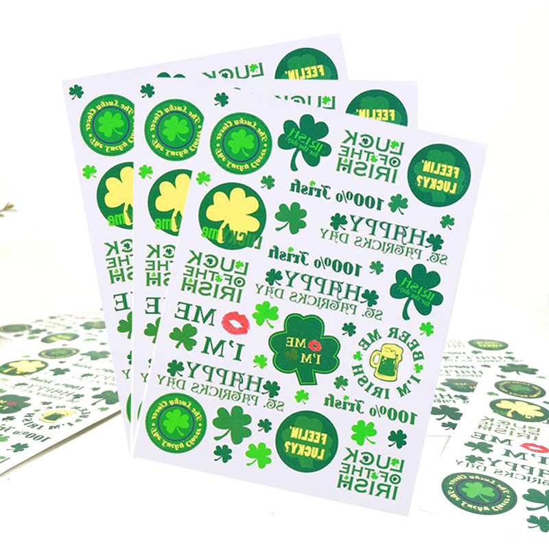 Green Irish Clover Tattoo Sticker St Patrick's Day Clover Carnival Party Waterproof Tattoo Sticker Green Irish Clover Tattoo Sticker St Patrick's Day Clover Carnival Party Waterproof Tattoo Sticker
