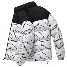 跨境独立站eBay冬季男士时尚立领拼接棉服男加厚保暖棉袄外套批发