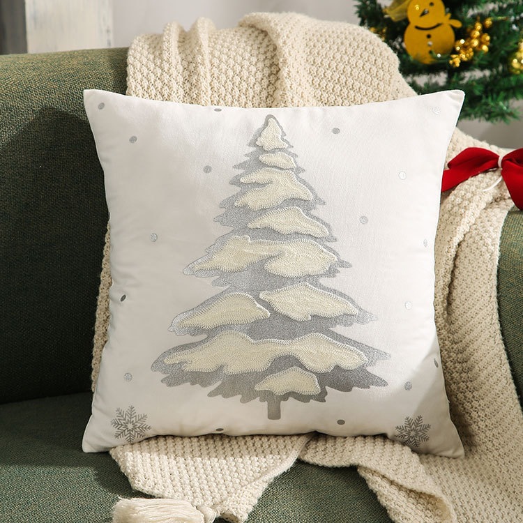 Ventas transfronterizas en caliente de alce árbol de Navidad estampado almohada cubierta de nieve de otoño y invierno bordado estilo de decoración de vacaciones atmósfera cojín cubierta