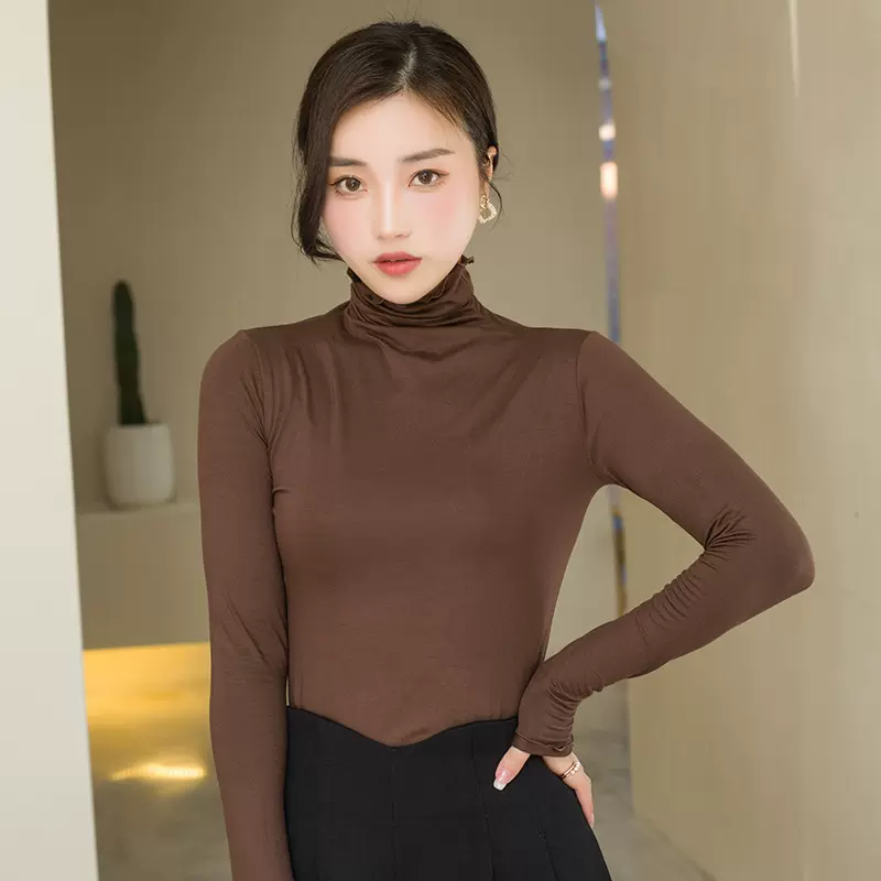 女士高领打底衫2022秋冬新款堆堆领长袖T恤女韩版修身内搭洋气女