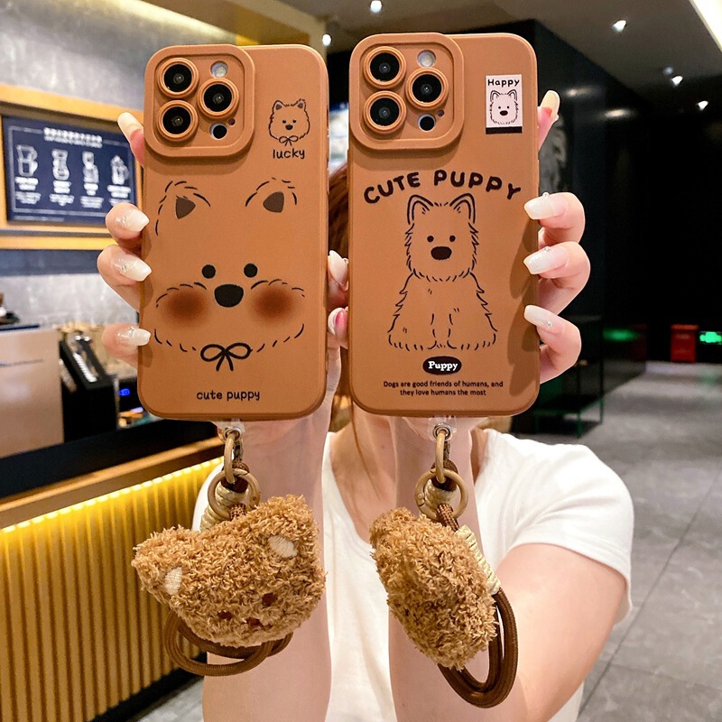 Brown West Highland Suitable for Samsung S24Fe Mobile Phone Case Cute Puppy Xcover5 Maillard Plush Hand Rope