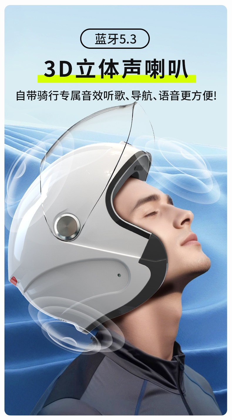 Helmet motorcycle electric vehicle riding with dash cam Bluetooth fan 3C certified 3/4 smart helmet