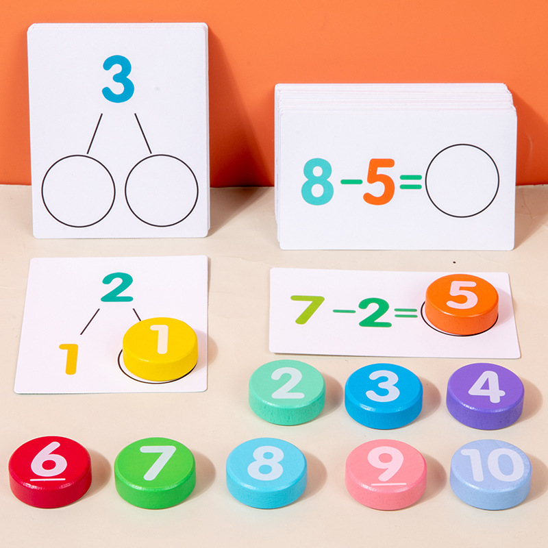 Aumento y resta de números para niños transfronterizos, aprendizaje de emparejamiento cognitivo, iluminación infantil, pensamiento de educación temprana de madera, juguetes educativos