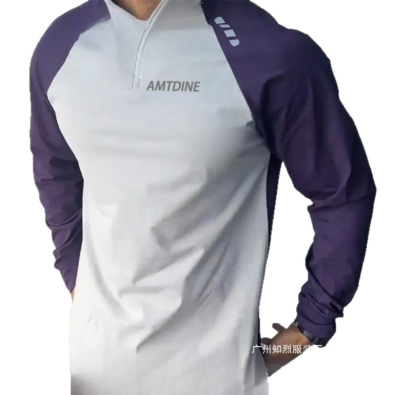 2025 Spring & Fall New American Half-Zip Long-Sleeved T-Shirts for Men and Women, Slim-Fitting Clothing, Contrasting Color Physical Fitness Sports Clothing