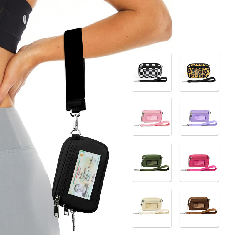 in stock Cross-border Explosions Lulu Same Style Transparent PVC Card Bag Wrist Bag Portable Bank Card Change Storage Bag