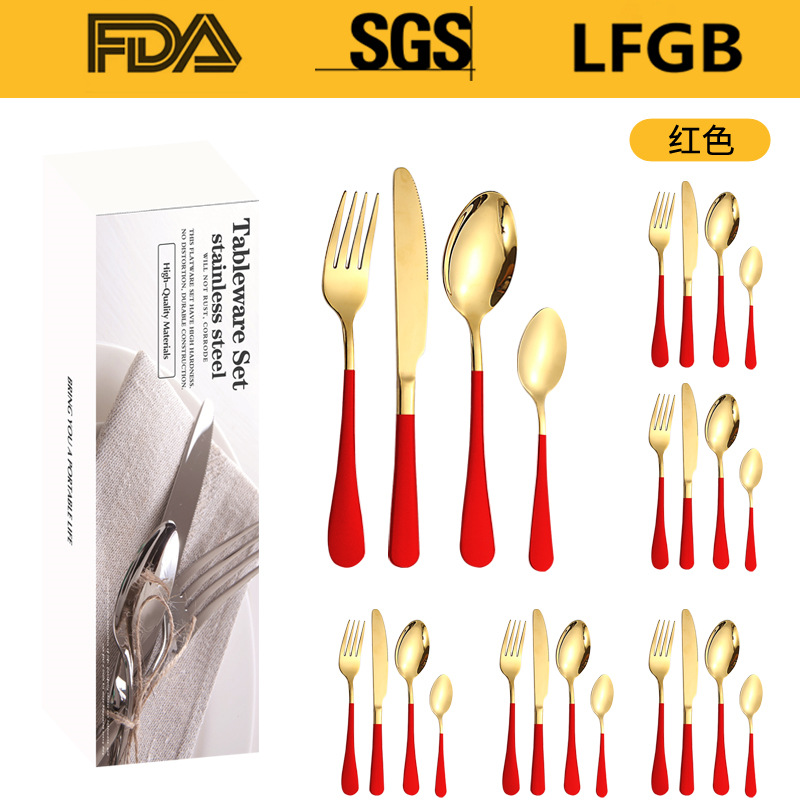 Amazon productos transfronterizos vajilla de acero inoxidable 32/40 piezas conjunto 1010 cuatro piezas principales caja simple cuchillo de comida occidental, tenedor y cuchara conjunto