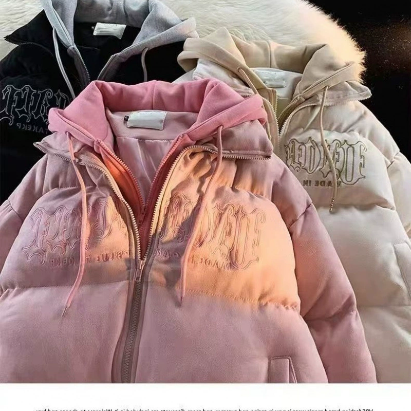 Оверсайз пуховик с капюшоном в стиле tide, с вышивкой букв, унисекс, хаки