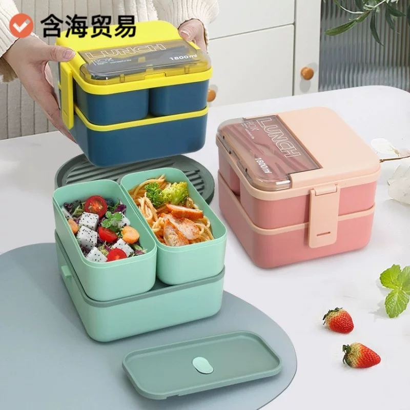 Japanese-style double-layer mini lunch box, handheld compact 2-tier, red/green/blue