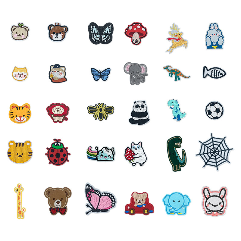 Amazon animado animal bordado tela pegada con pegamento de espalda se puede escaldar sin costura parche pegado vestido decoración Patch