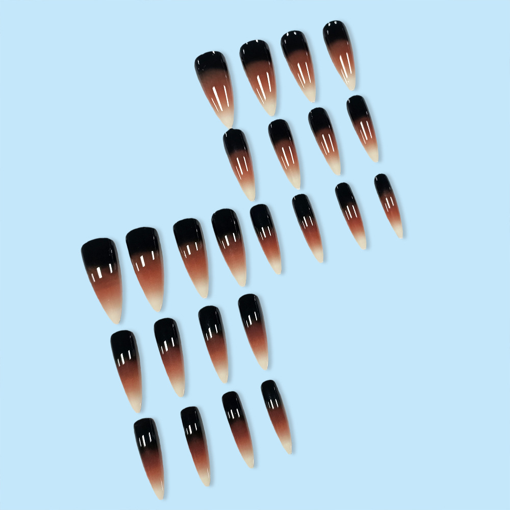 Ventas transfronterizas de color marrón negro ámbar sensación de manicura retro alto estilo de usar uñas 24 piezas de parche de uñas falsas image 4