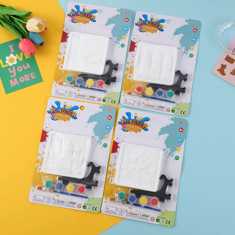 跨境热卖迷你石膏圆盘彩绘 儿童外贸智力手工DIY玫瑰城堡涂色玩具