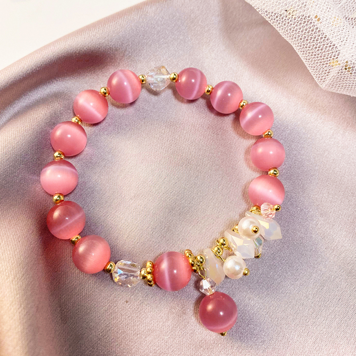 Fashion New Pink Opal Crystal Beads Simple Pearl Bracelet