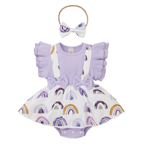 Baoxin Children's Clothing Southeast Asia Hot Selling Baby Girl Baby Cotton Flying Sleeve Printed Cute Cover-up One-piece Harness Romper