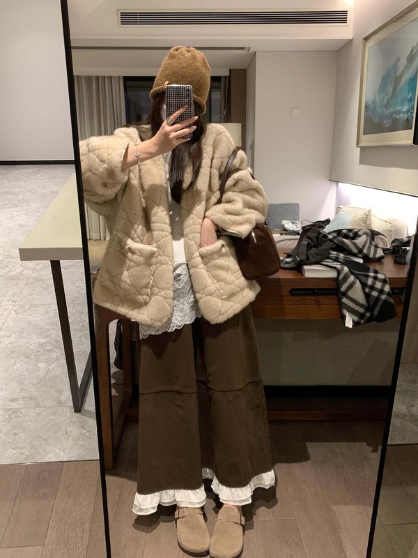 韩版减龄百搭宽松垂坠顺滑保暖高腰毛呢花边撞色过膝长裙伞裙女|undefined