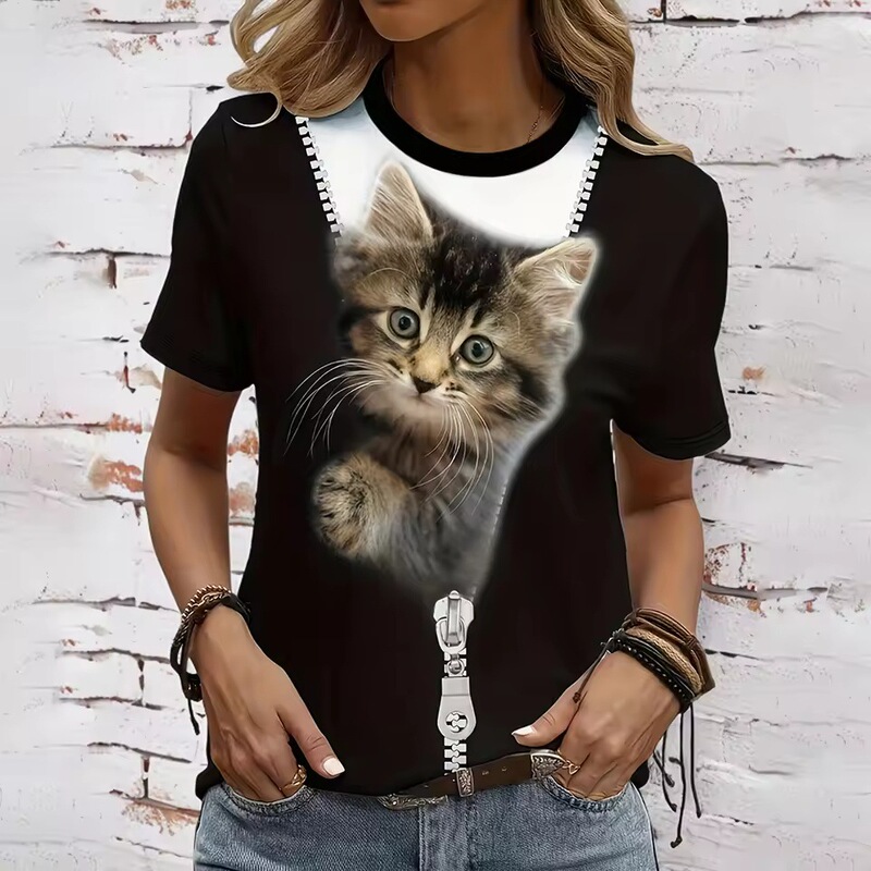 Cartoon Anime Cute Animal Cat 3D Printed Women's T-Shirt Summer Fashion Short Sleeve Casual Tops Tees Women's Clothing