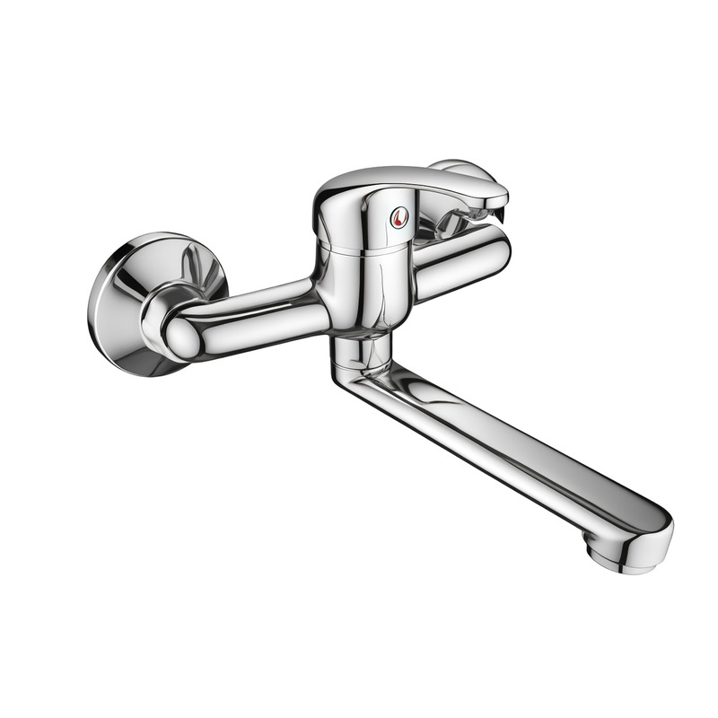 Ce Certified Copper Wall-Mounted Kitchen Hot and Cold Water Faucet with Extended Spout, Suitable for Sink and Laundry Basin