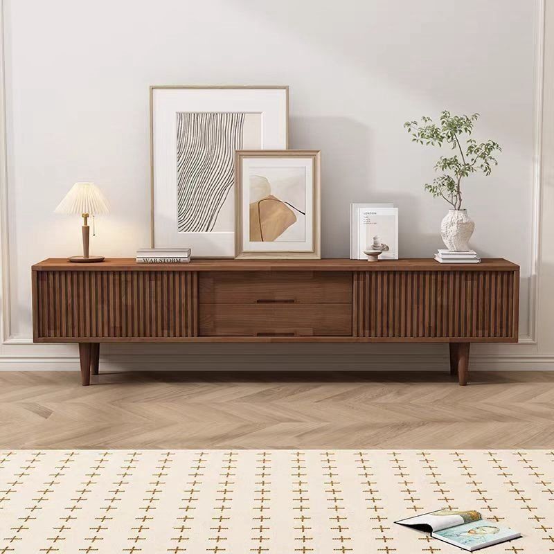 北欧全实木电视机柜现代简约落地侘寂风客厅轻奢原木地柜复古家具