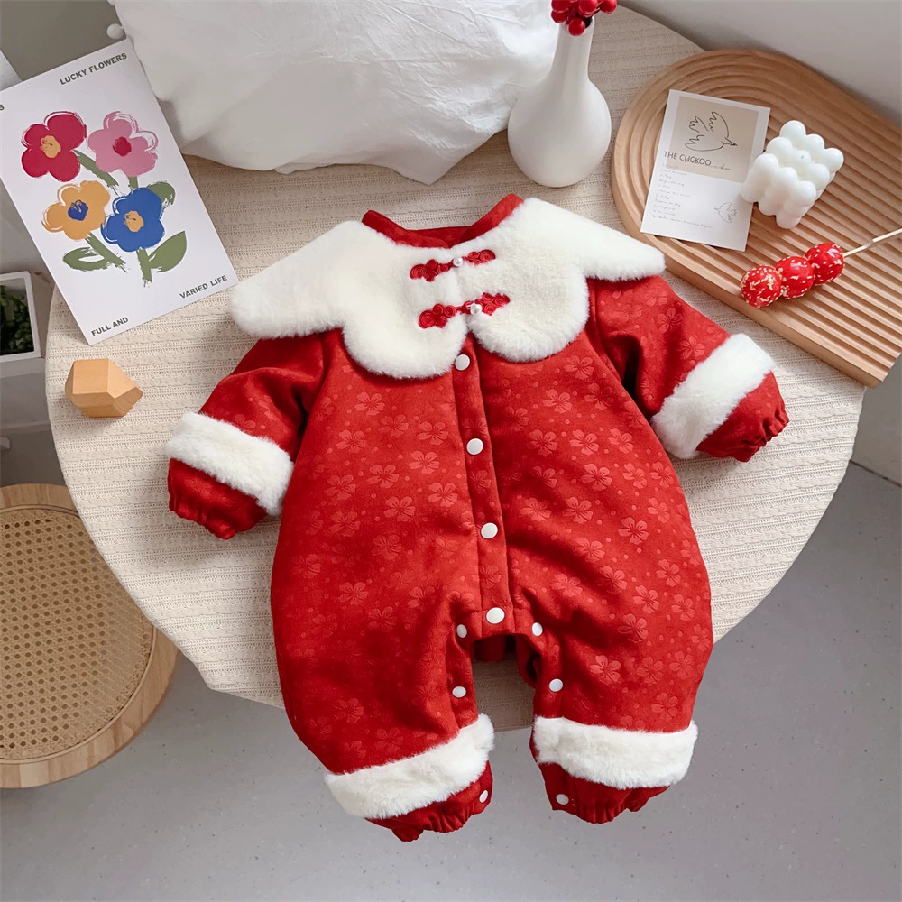 Детская Новогодняя одежда, осенне-зимний детский комбинезон на флисовой подкладке, новый утолщенный комбинезон в китайском стиле для летней детской одежды