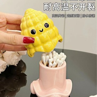 Creative Ceramic Toothpick Box Corn Cute Design Sense Cotton Toothpick Box Restaurant Desktop Floss Box Storage Hygiene