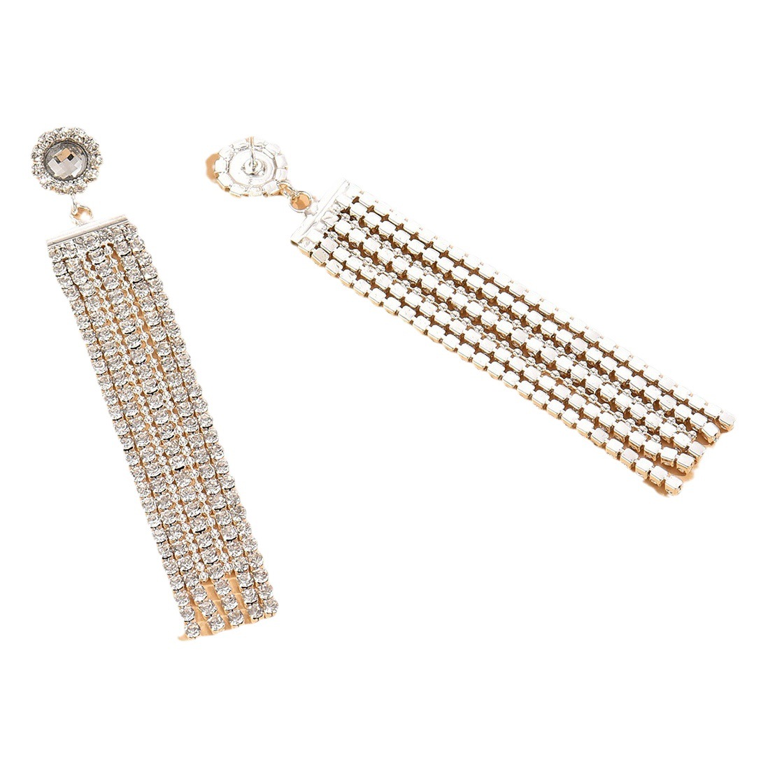 Pendientes de boda de novia exagerados Pendientes largos incrustados en diamantes de las mujeres populares africanas Pendientes de borla de plata europeos y americanos transfronterizos