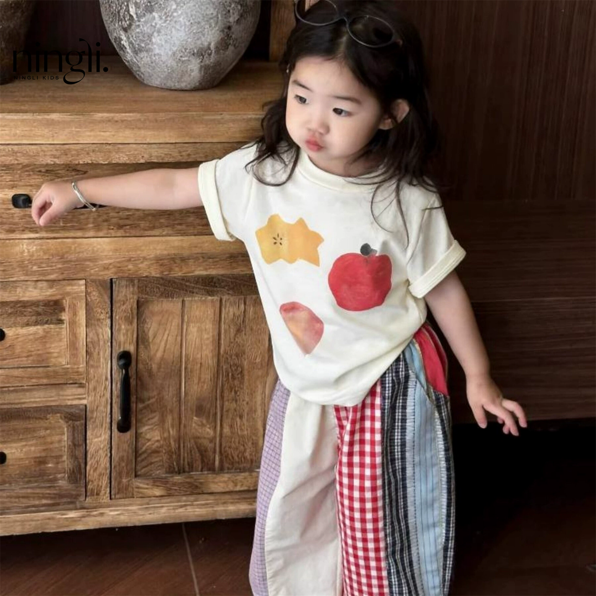 Салфет Summer children's comfortable short sleeve T-shirt with a round collar, western style, loose fit