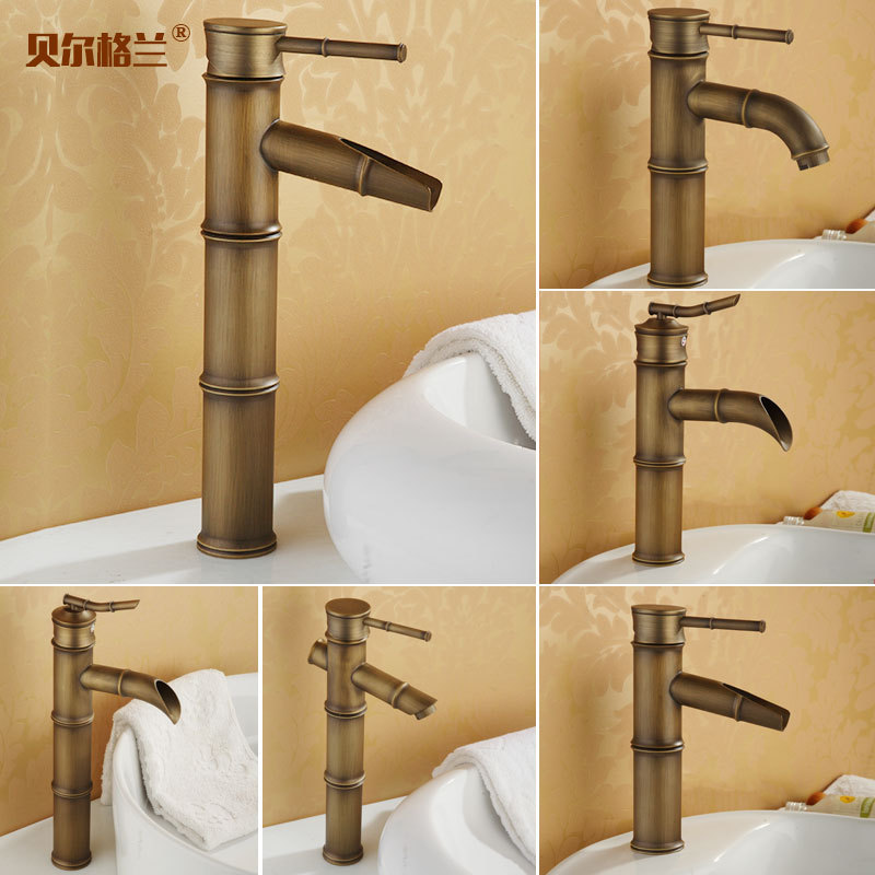 All-Copper Outdoor Antique Faucet Hot and Cold Basin Faucet European-Style Courtyard Bamboo Faucet Household Single Cold Retro