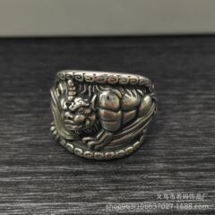 レトロな古い貔貅リングメンズトレンディなニッチ個性横暴な多用途オープンリングストリートメンズ人差し指リング