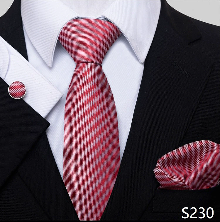 Ready stock solid color polka dot plaid tie wholesale solid color men's tie tie cufflinks pocket square set 8cm