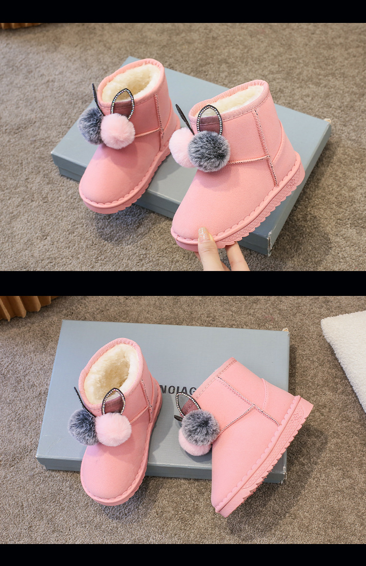 Çocuk 2024 yün topu kar kalın çocuk botları sıcak pamuklu ayakkabılar_voghion.com