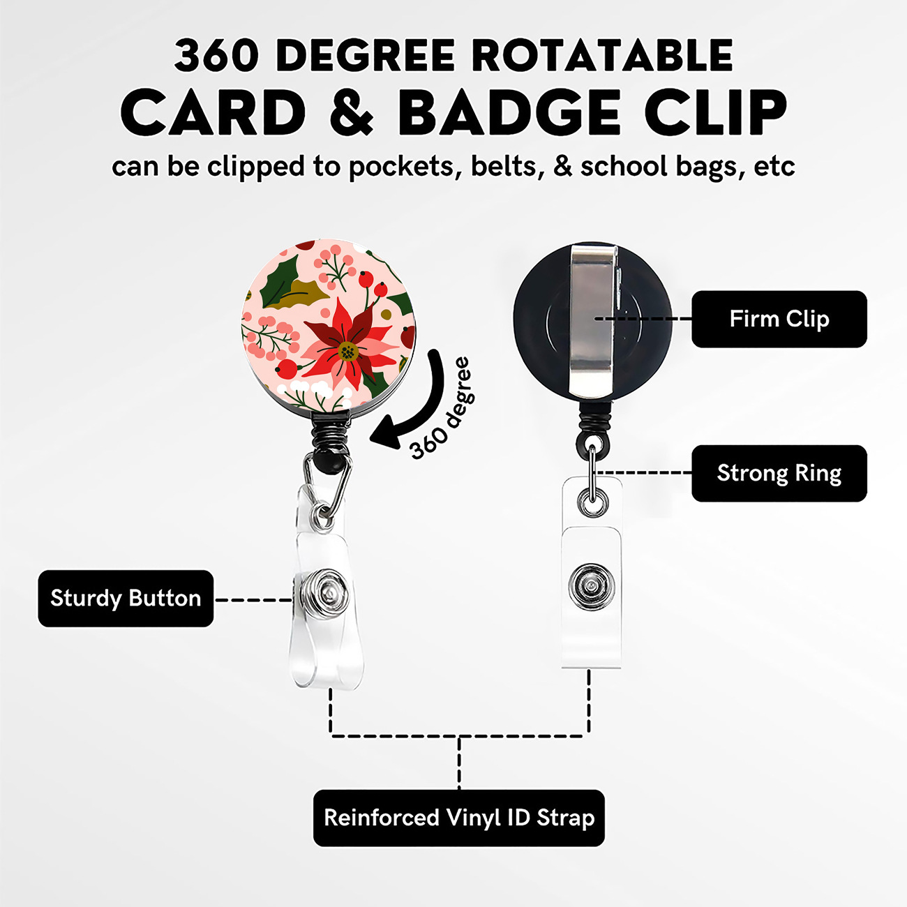 Navidad flor piñones campana Shell fácil tirar hebilla cordón poliéster impreso teléfono móvil cordón regalo