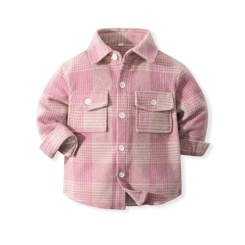 Abrigo cepillado para niños Otoño e Invierno Nuevo estilo europeo y americano para niños de manga larga a cuadros Suede camisa de un solo pecho