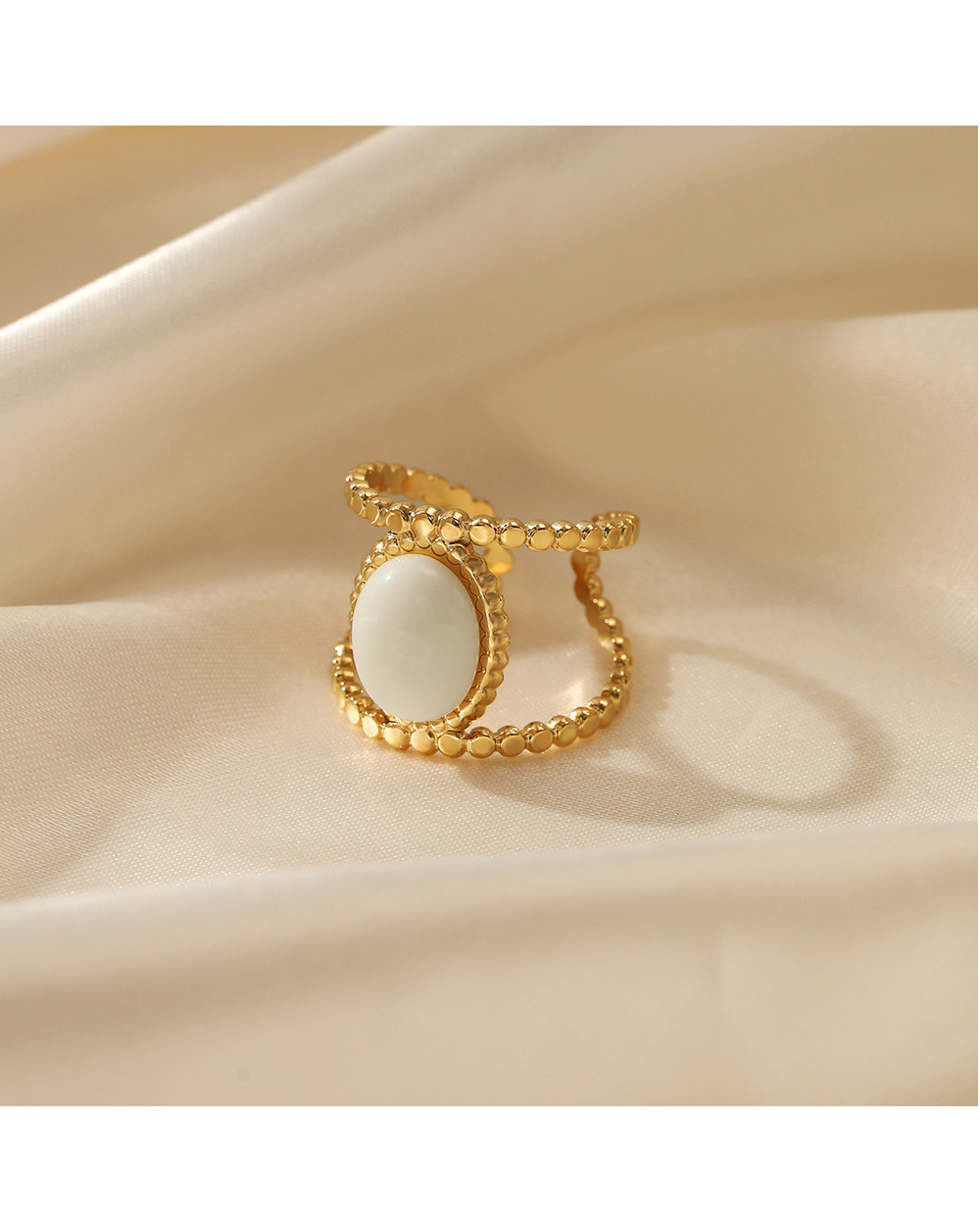 Fashion Round Stainless Steel Plating Inlay Natural Stone Open Ring 1 Piece