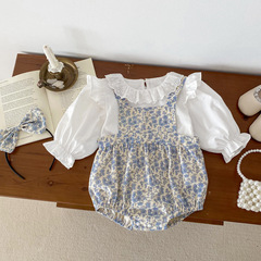 2024春秋季嬰兒衣服女寶寶爬服碎花包屁衣女童韓版長袖姐妹裝春款
