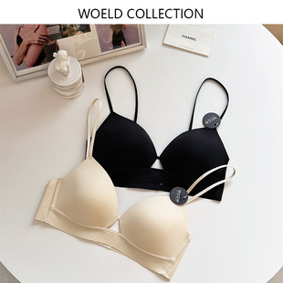 Classic French Triangle Cup Black and White Two-color Simple Comfortable Big Chest Small Thin Shoulder Strap Hollow Sexy Slim Don't Run