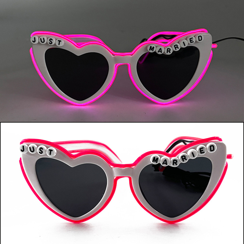 Nuevos productos transfronterizos gafas LED recién casadas letras de corazón de melocotón gafas de sol gafas de sol
