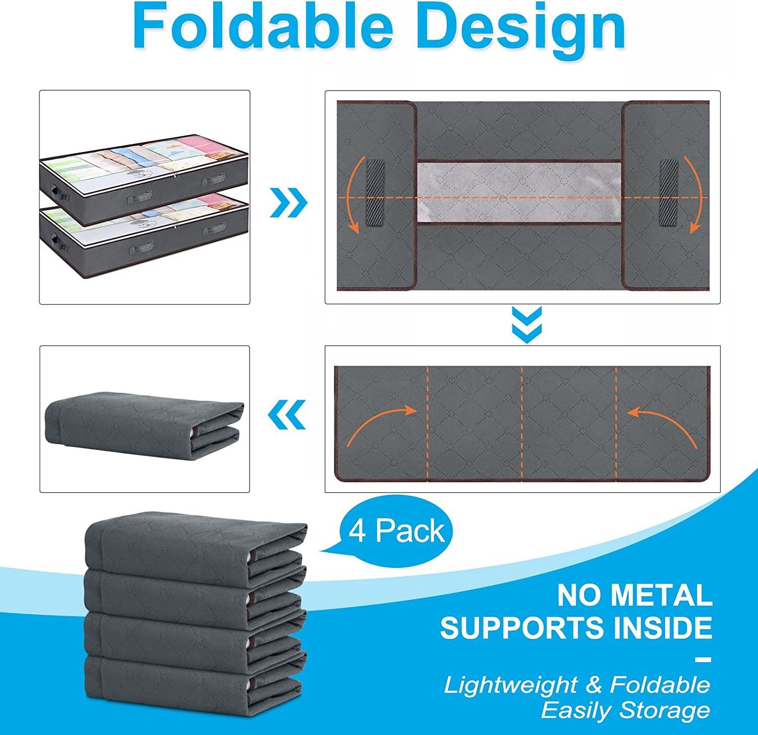 Foldable Under-Bed Storage 100x50x18cm | Dustproof Organizer | Clothes/Quilts | Gray/Black_voghion.com