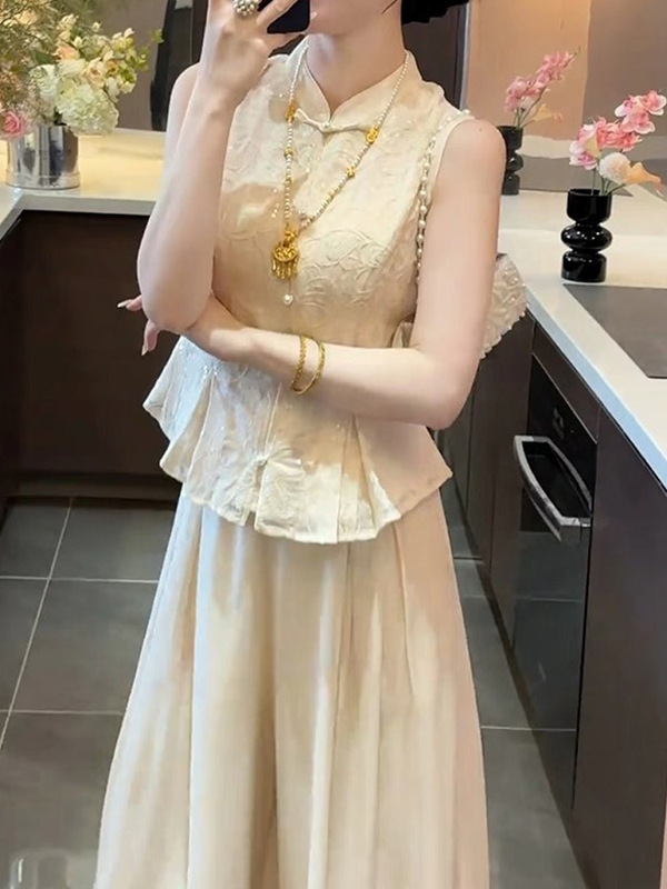 新しい中国風のスパンコール付きエレガントな国民風トップス婦人服2025多用途ハイエンドウエストトップスとパンツスーツ|undefined