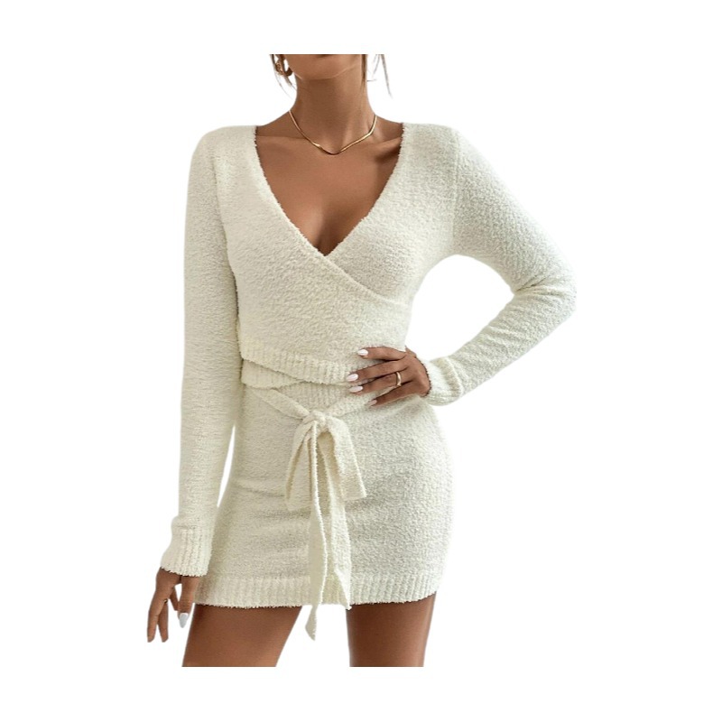 Women's suit knitted solid color top sweater skirt two-piece female_voghion.com