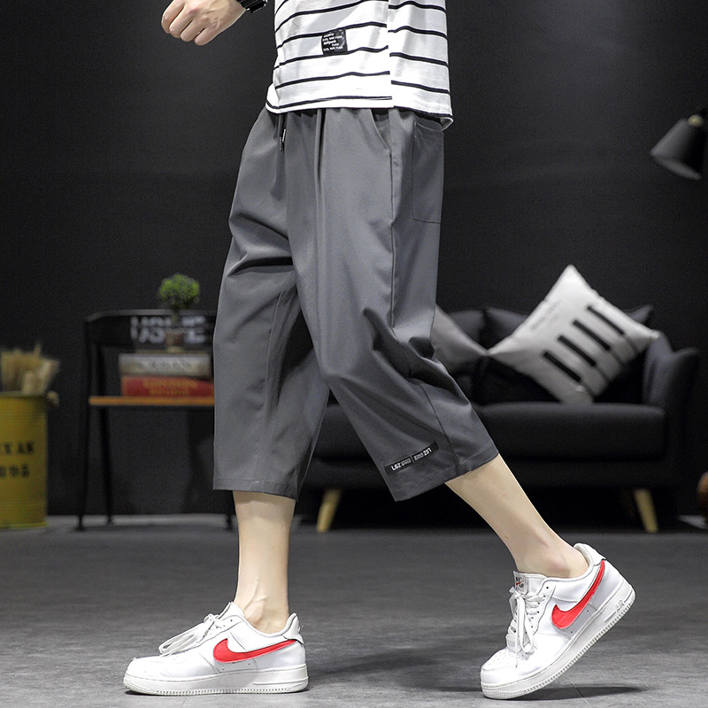 ¡Cool! Seda de hielo recortada pantalones cortos de los hombres de verano delgada suelta casual deportes sobre la rodilla de secado rápido 7 desgaste exterior