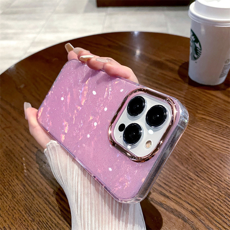 Suitable for Iphone17Promax Shell Pattern Mobile Phone Case Glitter Powder 15 Anti-Fall Lens Apple 16 Star Shell Protective Case