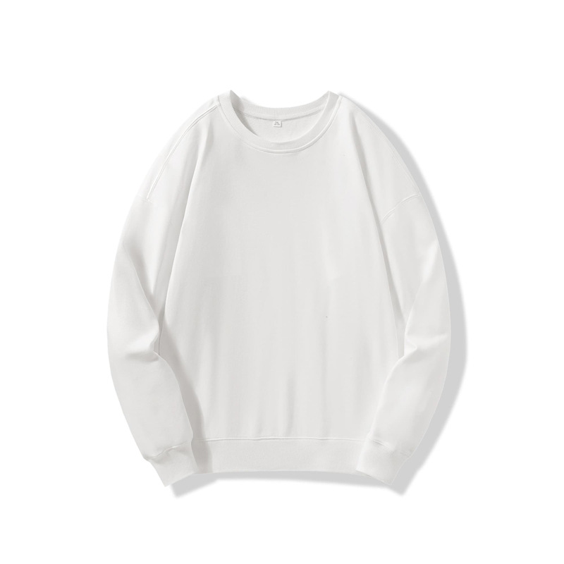 Shoulder suelto marca de moda nueva camisa en blanco de algodón suéter de cuello redondo personalizado camisa de ropa de grupo de otoño y invierno
