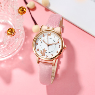 Alloy Shell Belt Personalized Cute Cartoon Cat Graphics Internet Celebrity Pointer Student Ladies Watch Large Dial